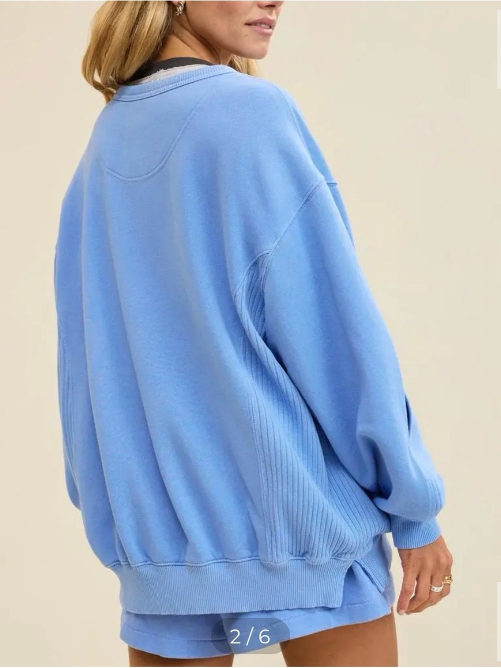 aerie Tres Chic Keyhole Light Blue Crewneck Sweater with Split-Sleeve Detail - Picture 4 of 9